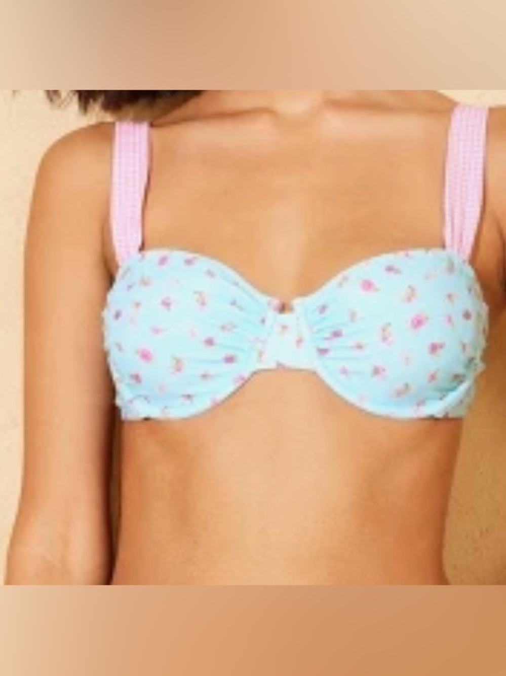 Demetra Dias x Wild Fable collection,Blue Floral Swim w/wide Pink Gingham straps